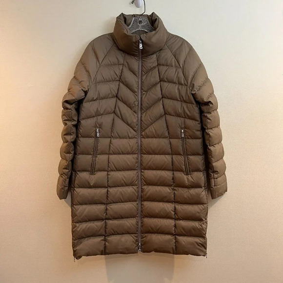 Bogner Chevron Quilted Winter Brown Down Long Designer Outdoor Puffer Coat 8 - Picture 3 of 12